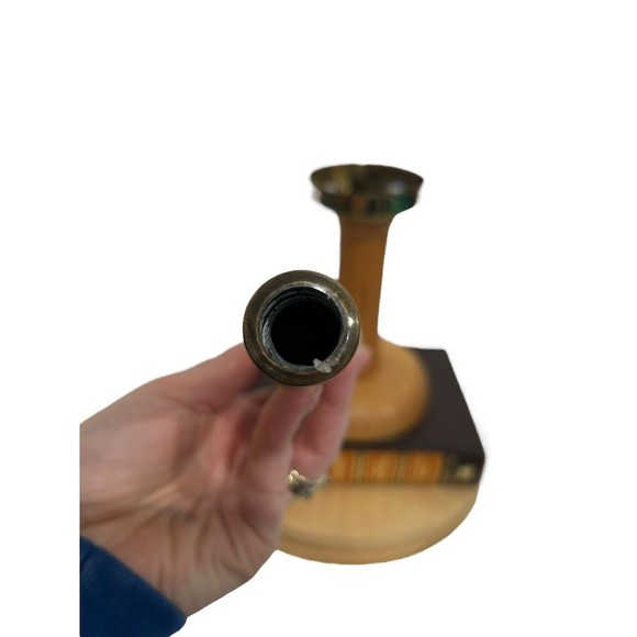 Vtg Jakobsson Style Candlestick Holder Wood And Brass Mushroom Shade Swedish MCM - Picture 7 of 15
